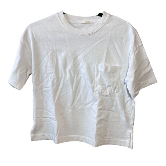GU White T-Shirt Basic Short Sleeve Tee Women Small 100% Cotton Pocket Japan - Picture 1 of 9